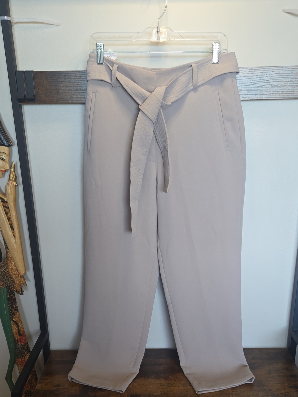 Wilfred Soft Taupe High-Rise Tie-Belt Wide-Leg Trousers